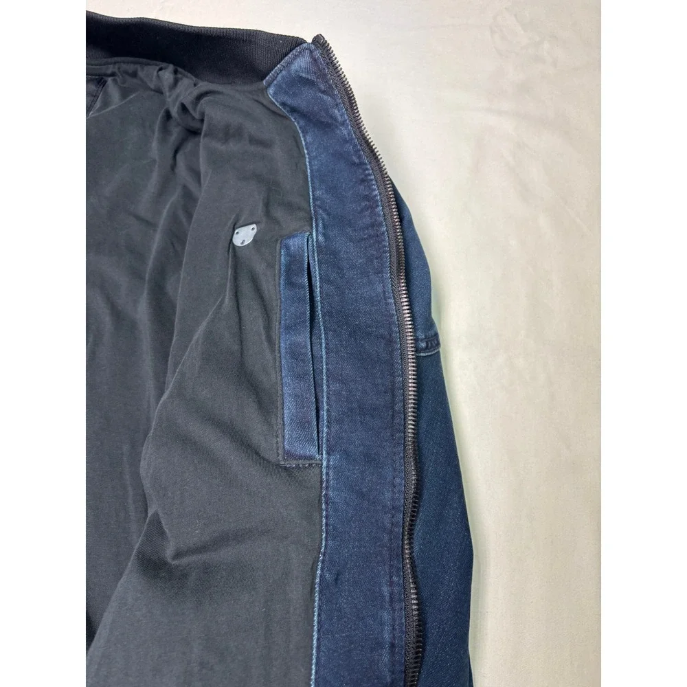 NWOT True Religion Denim Bomber Jacket Mens 2XL TG Blue Full Zip Horseshoe Logo‎